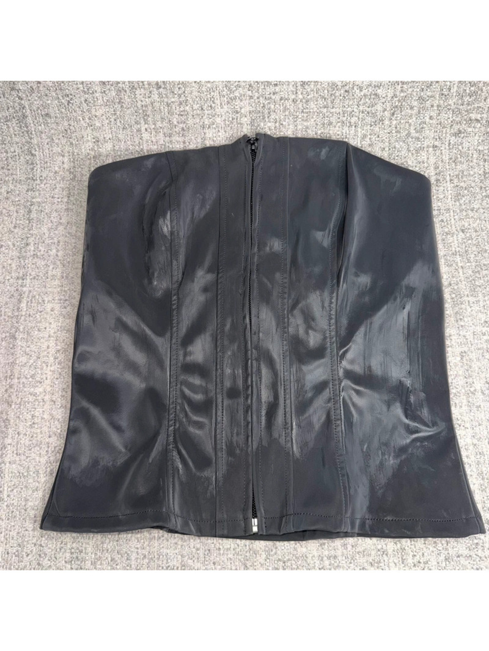 Forever 21 Black Faux Leather Corset Bustier Top Strapless Zip Back Size SM Sexy